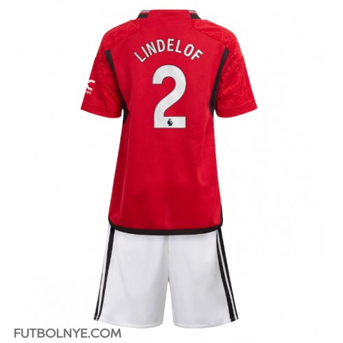 Camiseta Manchester United Victor Lindelof #2 Primera Equipación para niños 2023-24 manga corta (+ pantalones cortos)